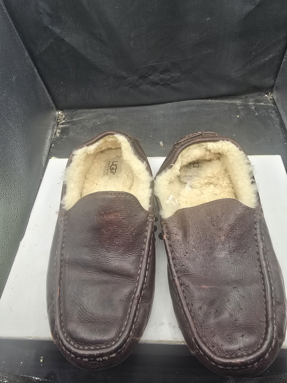 UGG Men's Brown Leather Shearling Lined Moccasin Slippers